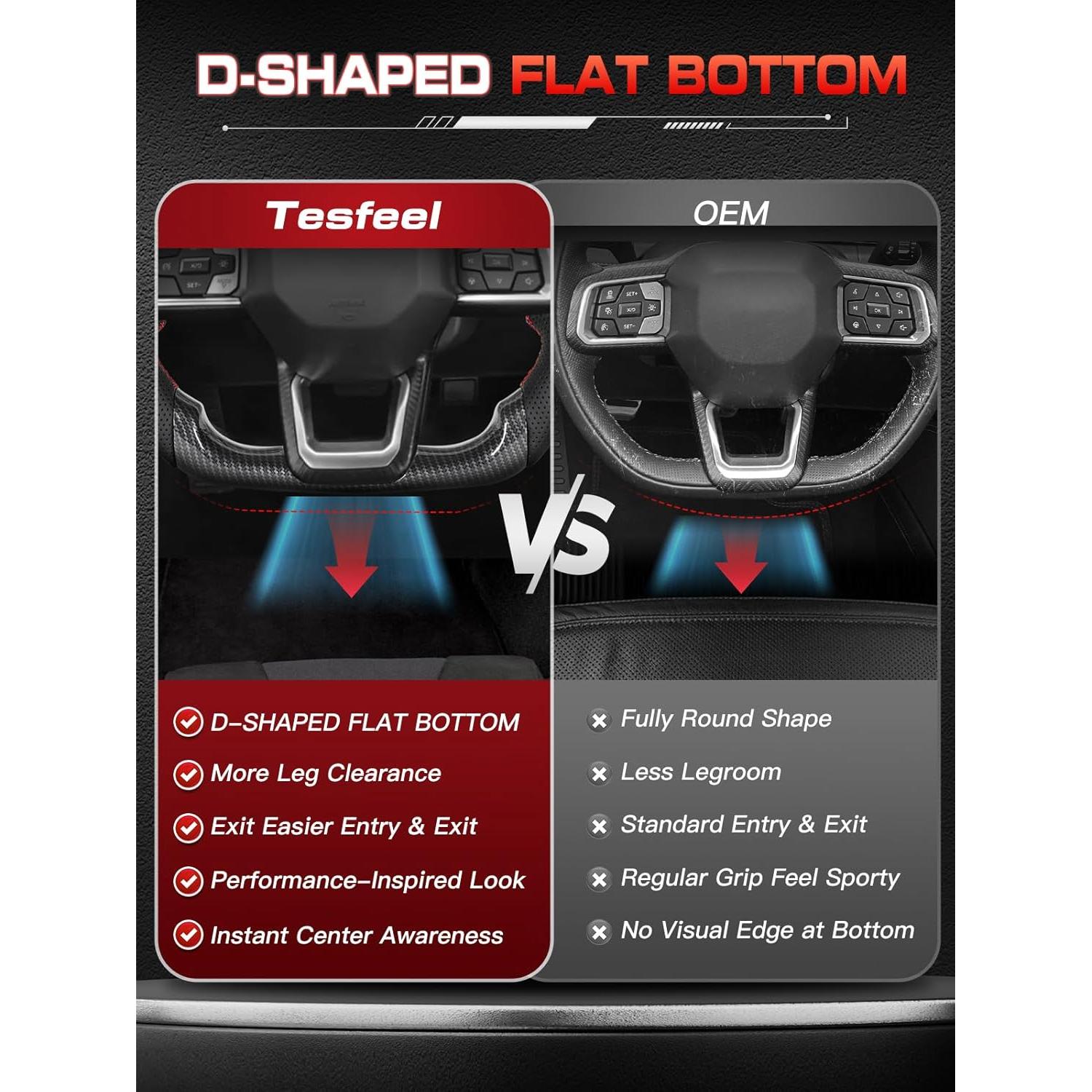 Volante D-shaped TESFEEL para Ford Mustang 2024-2025 Fibra de Carbono