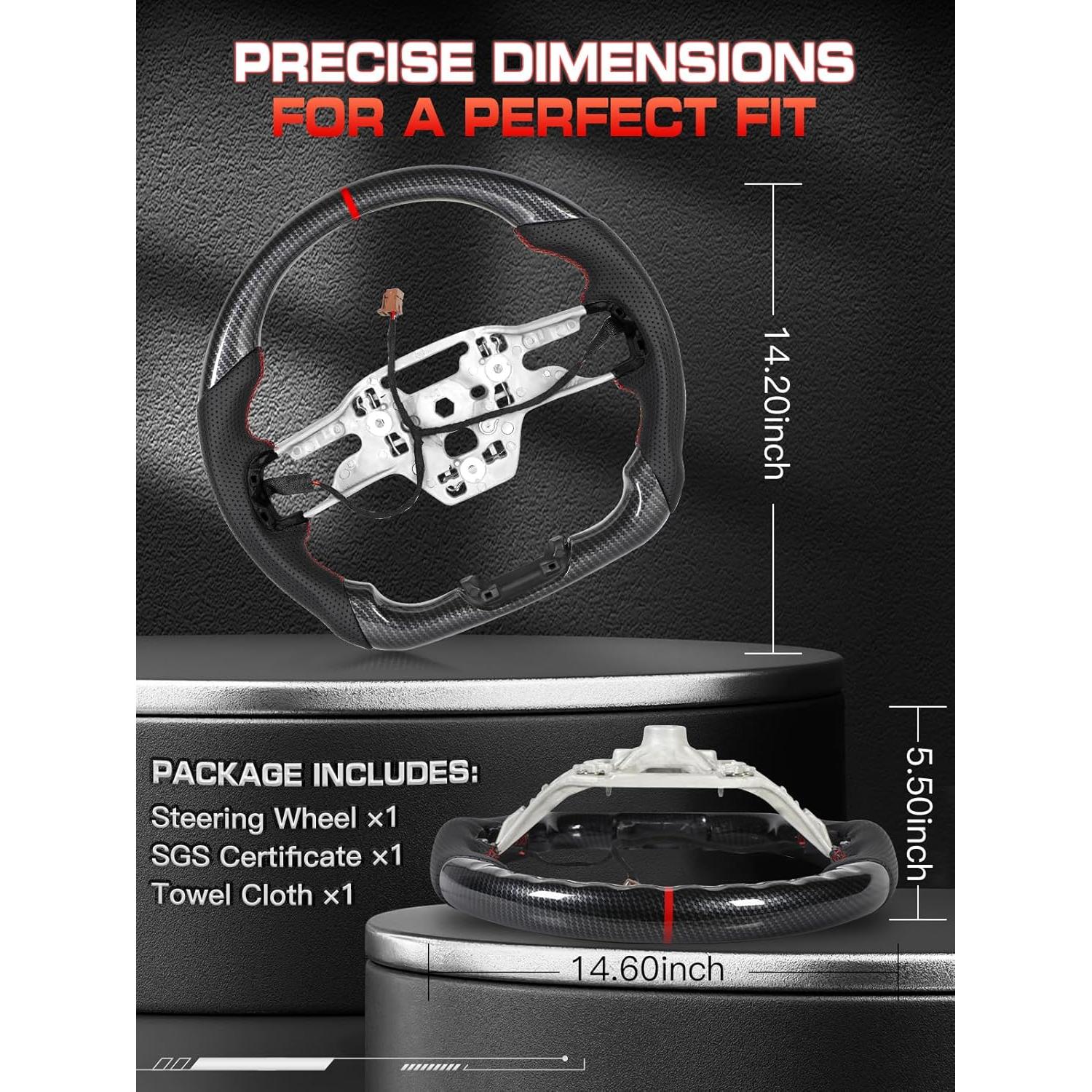 Volante D-shaped TESFEEL para Ford Mustang 2024-2025 Fibra de Carbono