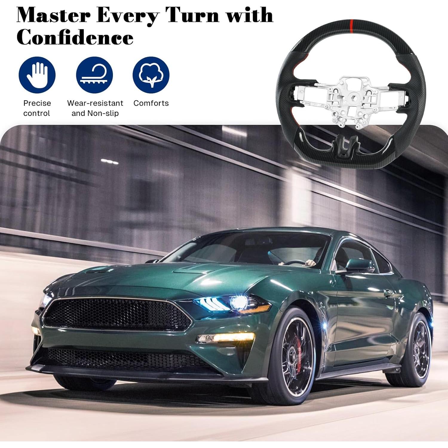 Volante D-shaped VOONKE Fibra de Carbono Hidro-Dip Mustang 2018-2023