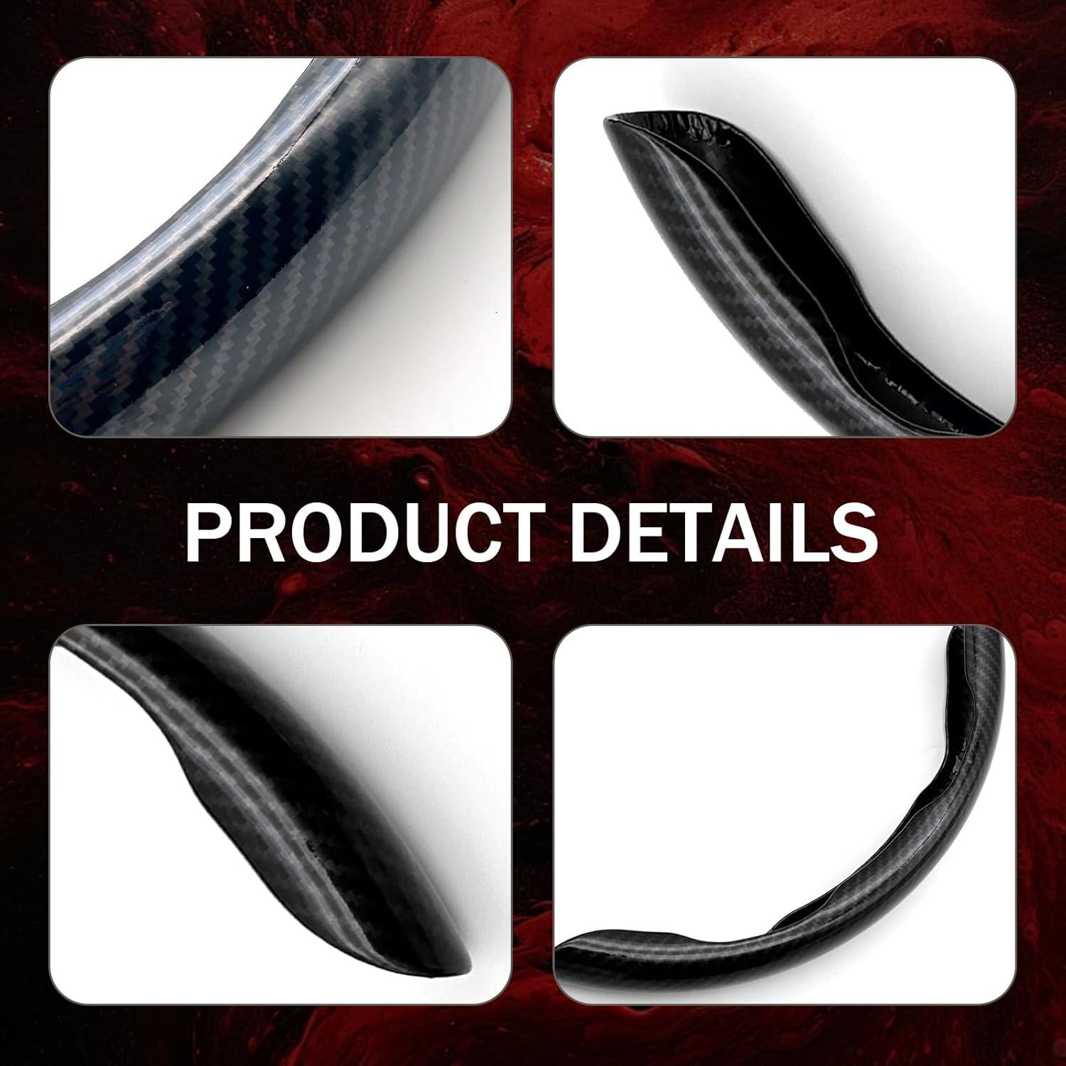 Cubierta de Volante de Coche Arwrilt 3 PCS Fibra Carbono Negra