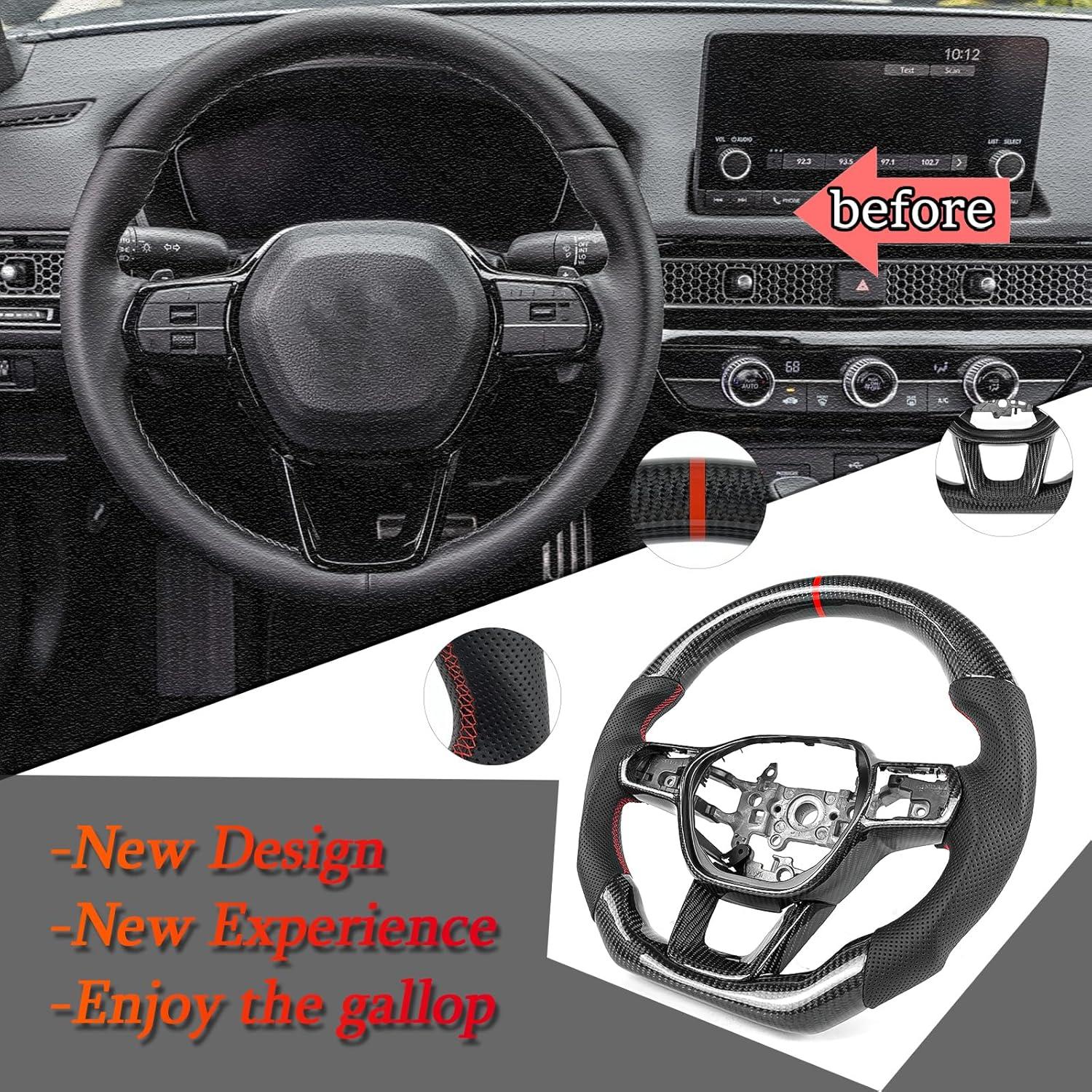 Volante de fibra de carbono ZDLZCF para Honda Civic 2020-2024