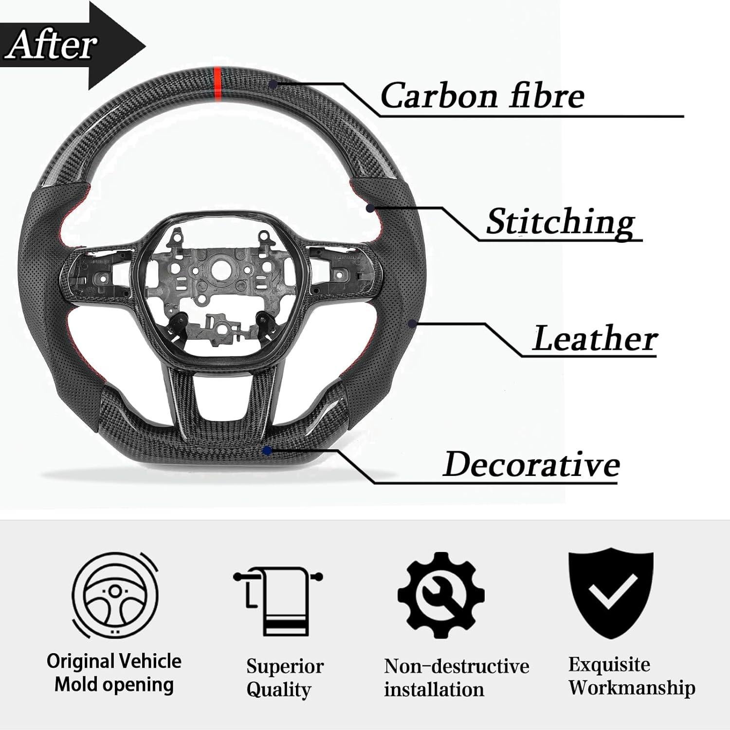 Volante de fibra de carbono ZDLZCF para Honda Civic 2020-2024