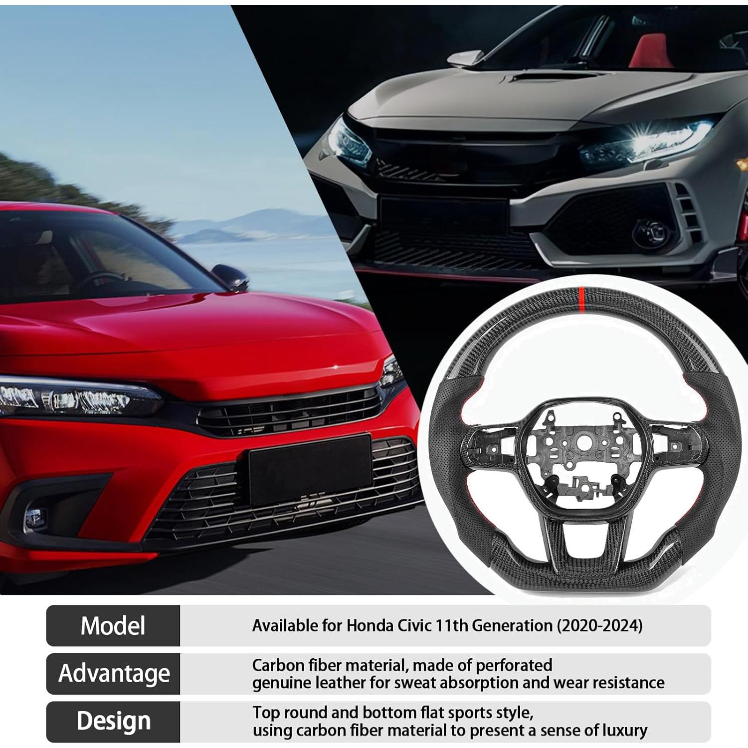 Volante de fibra de carbono ZDLZCF para Honda Civic 2020-2024