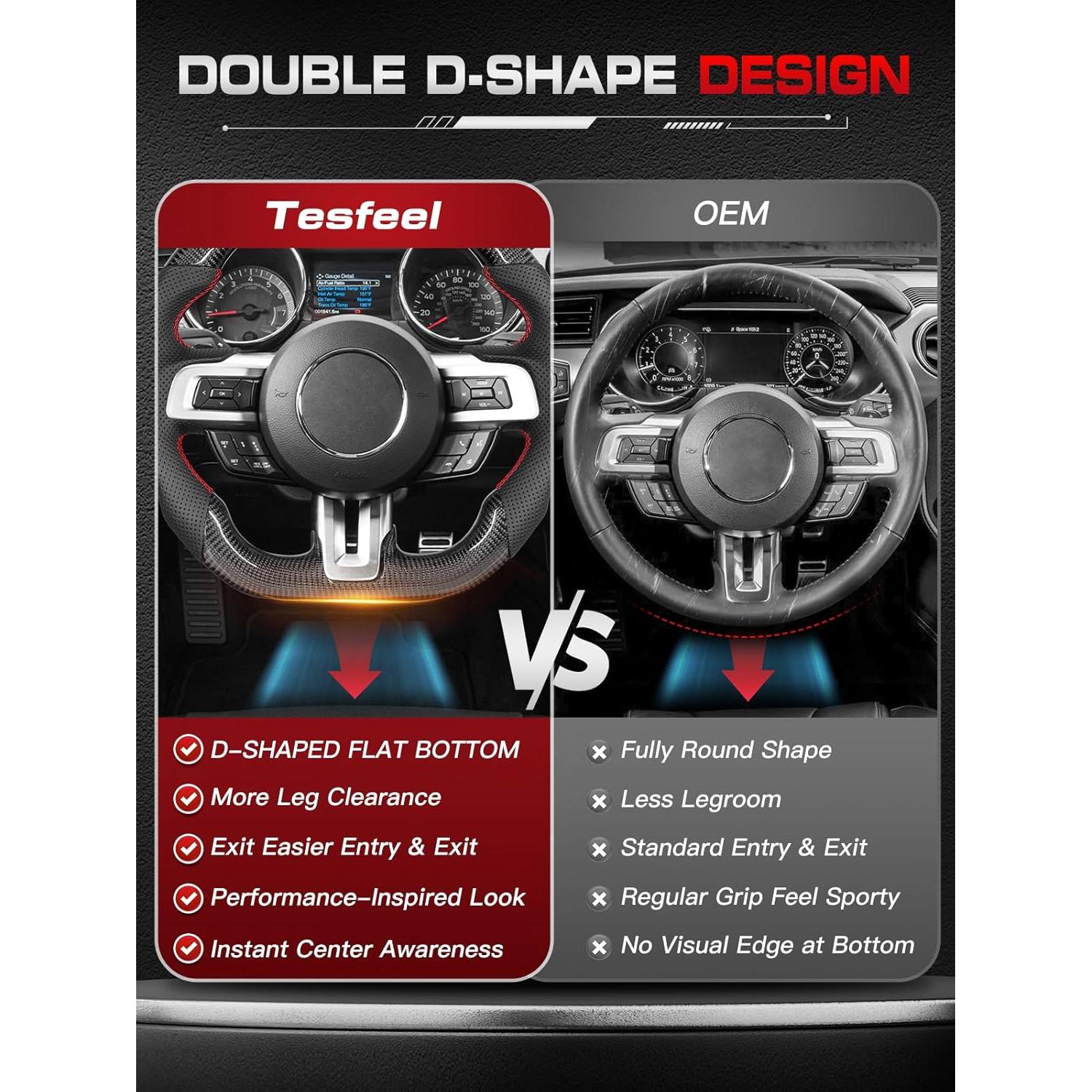 Volante LED TESFEEL para Mustang 2018-2023, Fibra de Carbono