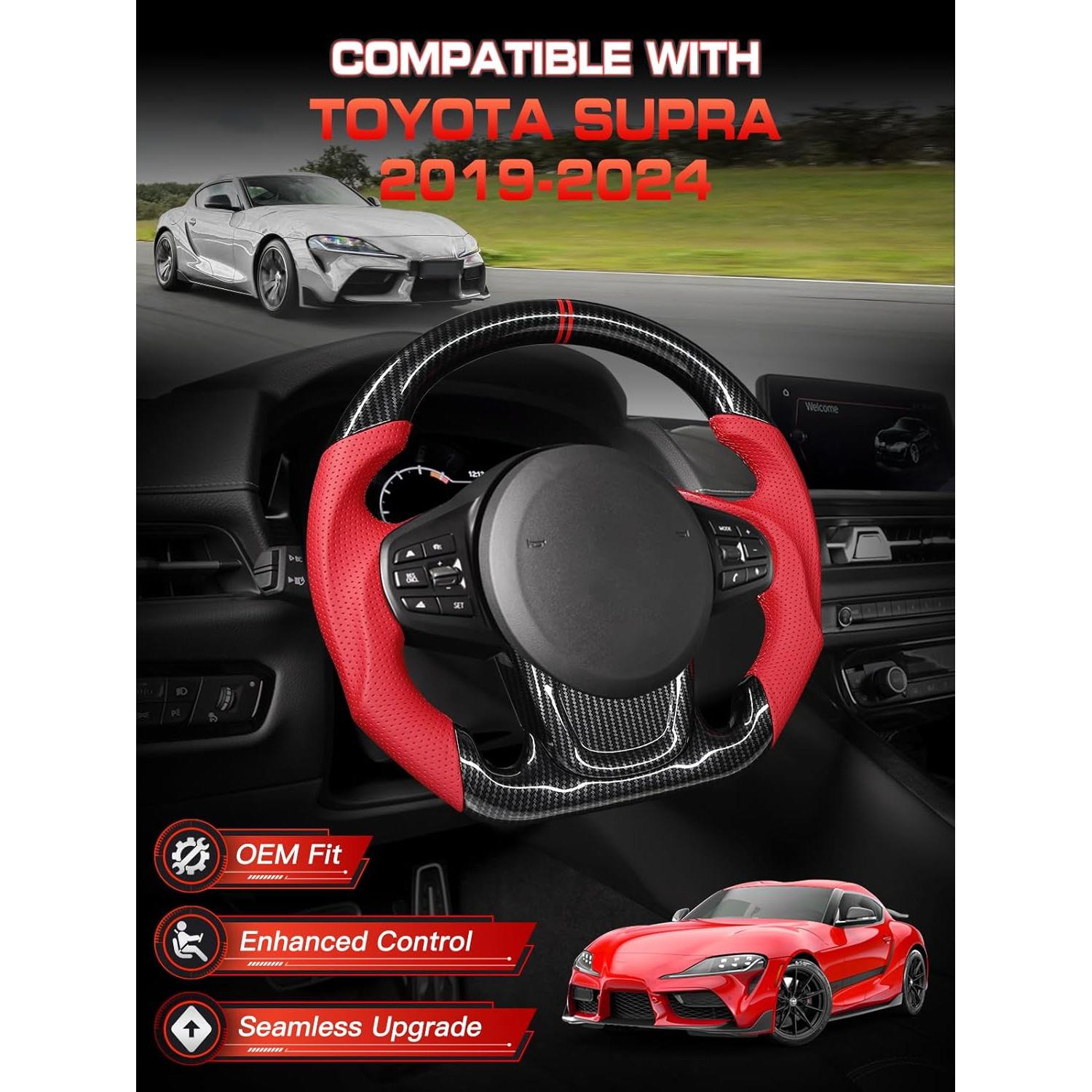 Volante D-Shaped TESFEEL de Fibra de Carbono para Toyota Supra 2019-2024