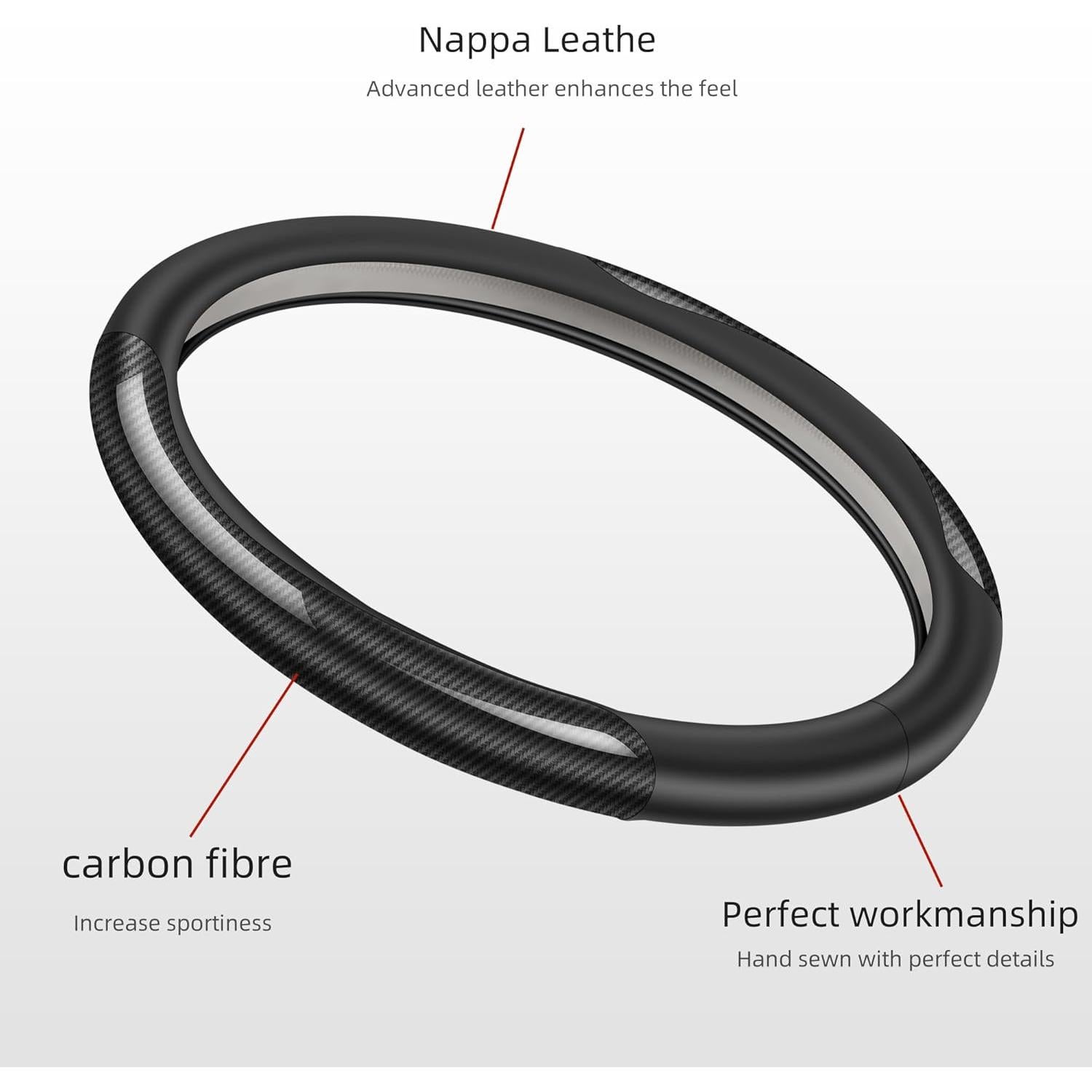 Cubierta de Volante de Coche GOHI YANDA 15" Cuero Nappa Negro