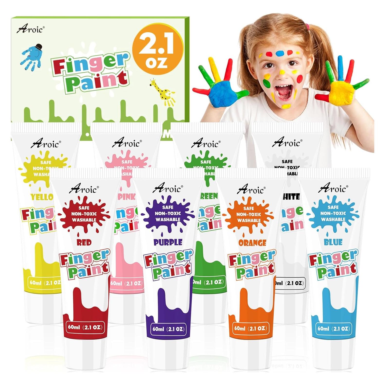 Set de Pintura de Dedos AROIC - 8 Colores Lavables 60 ml