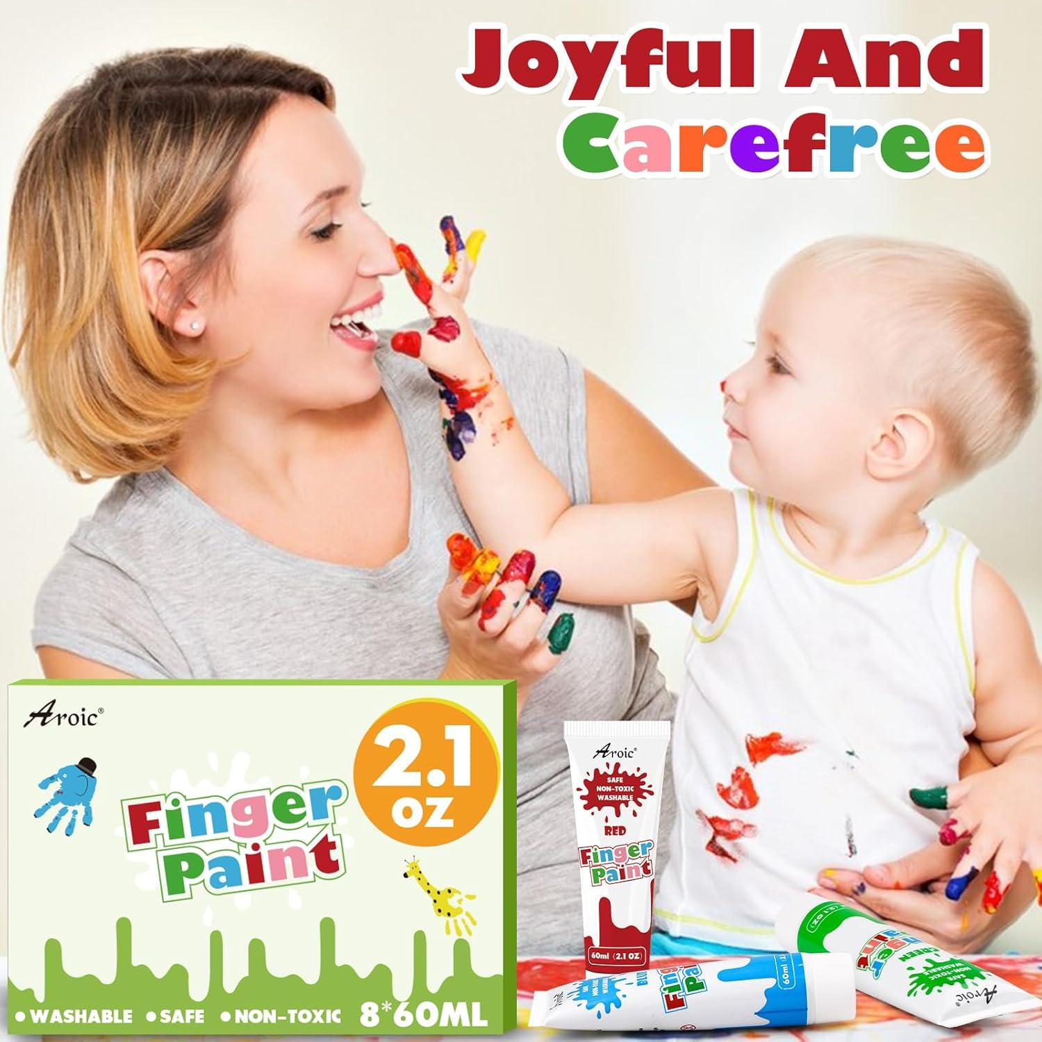 Set de Pintura de Dedos AROIC - 8 Colores Lavables 60 ml