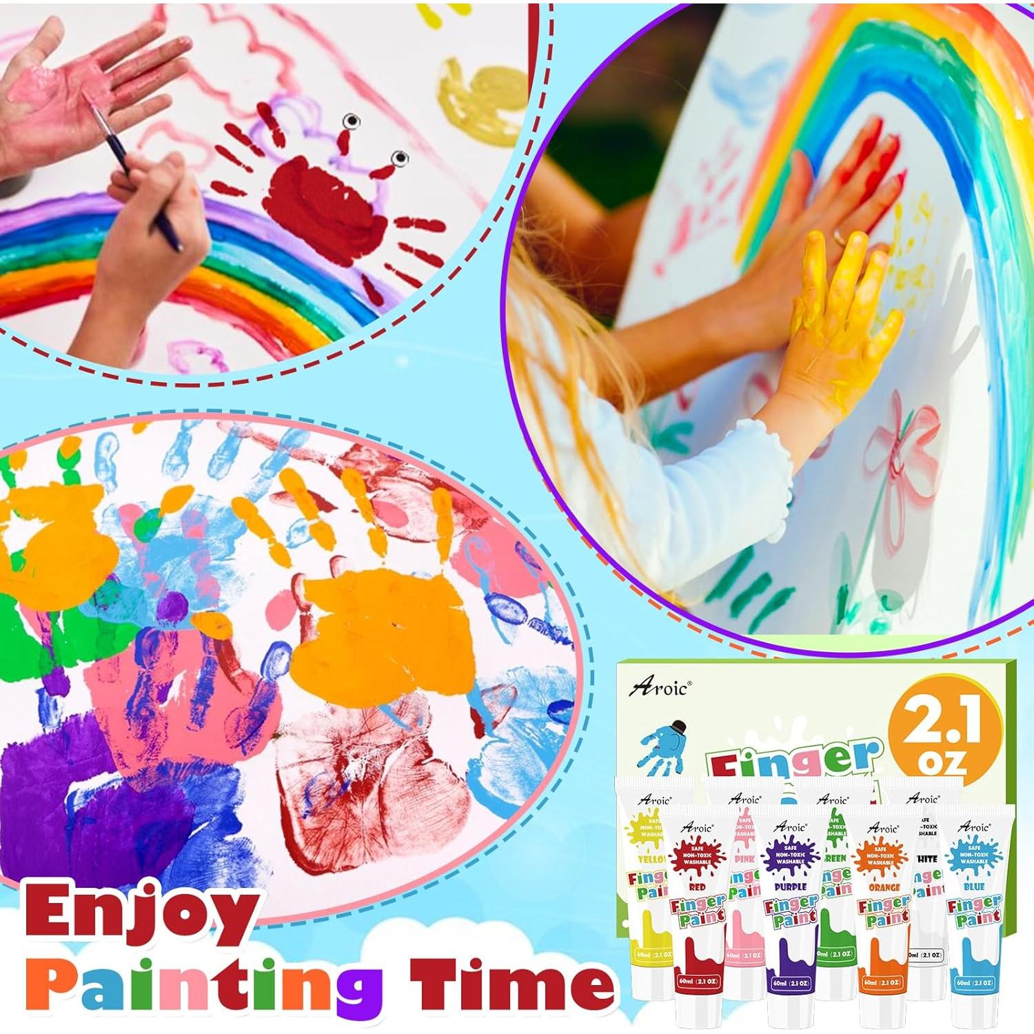 Set de Pintura de Dedos AROIC - 8 Colores Lavables 60 ml