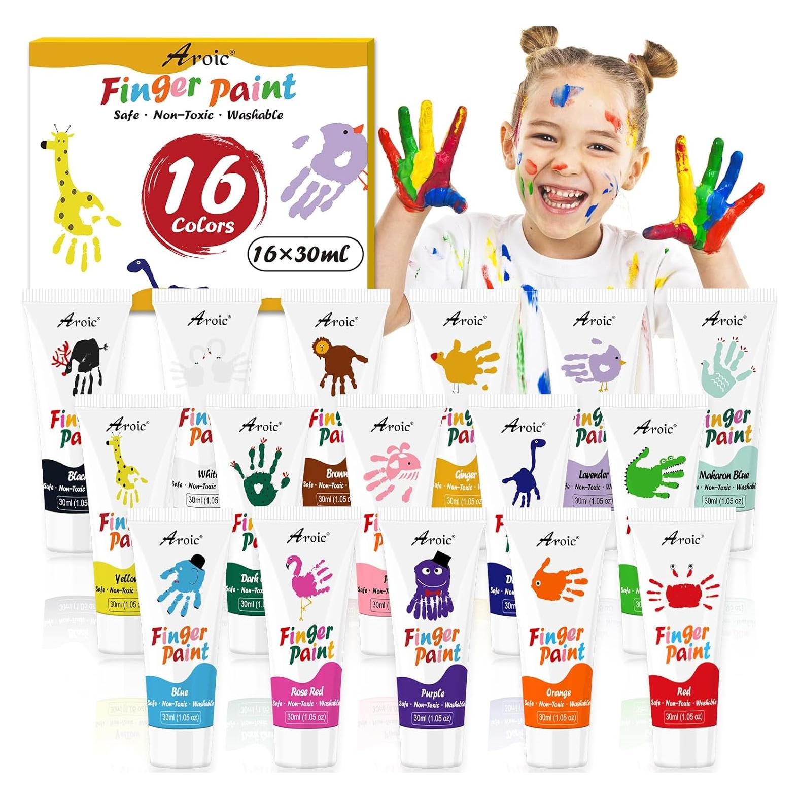 Pintura de Dedos AROIC 16 Colores Lavable No Tóxica