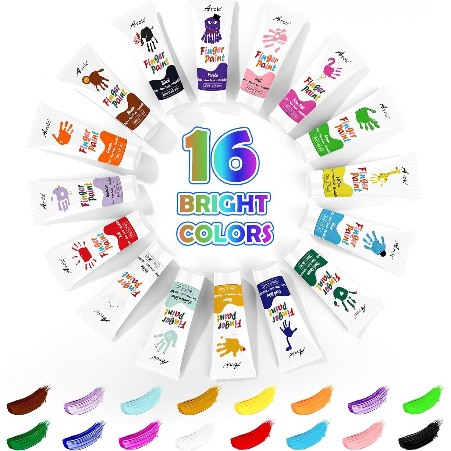 Pintura de Dedos AROIC 16 Colores Lavable No Tóxica