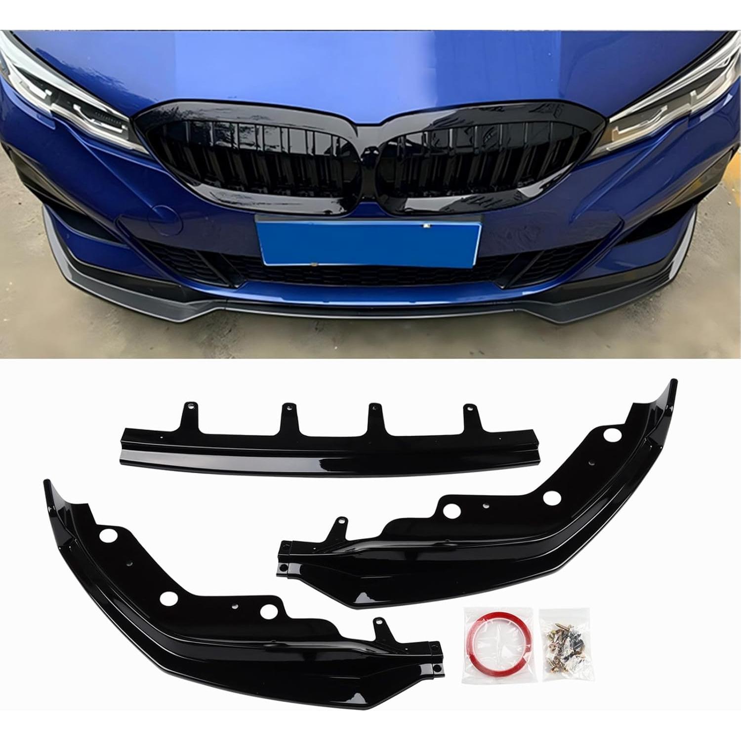 Labio Frontal Negro Brillante 3P ABS para BMW Serie 3 G20 2019-2022