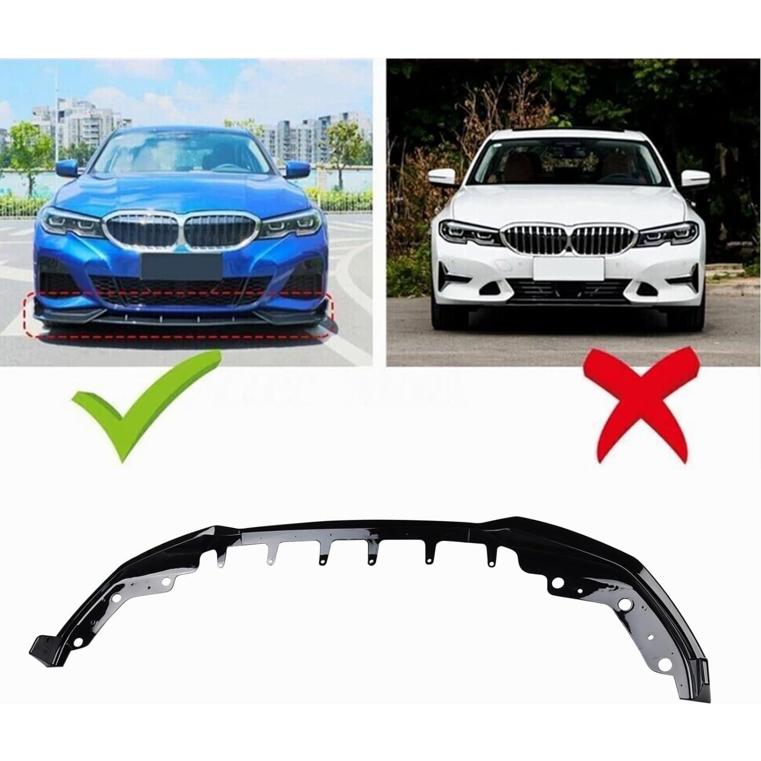 Labio Frontal Negro Brillante 3P ABS para BMW Serie 3 G20 2019-2022