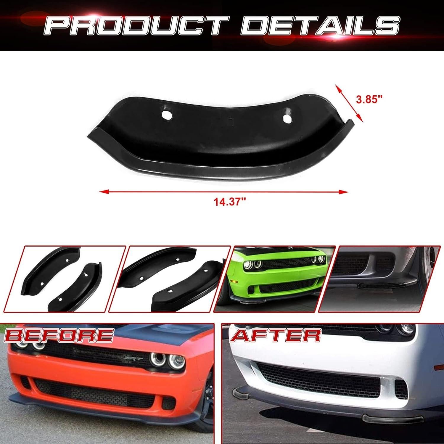 Protector de Labio de Parachoques Xotic Tech para Dodge Challenger SRT Hellcat 2015-2024 Negro