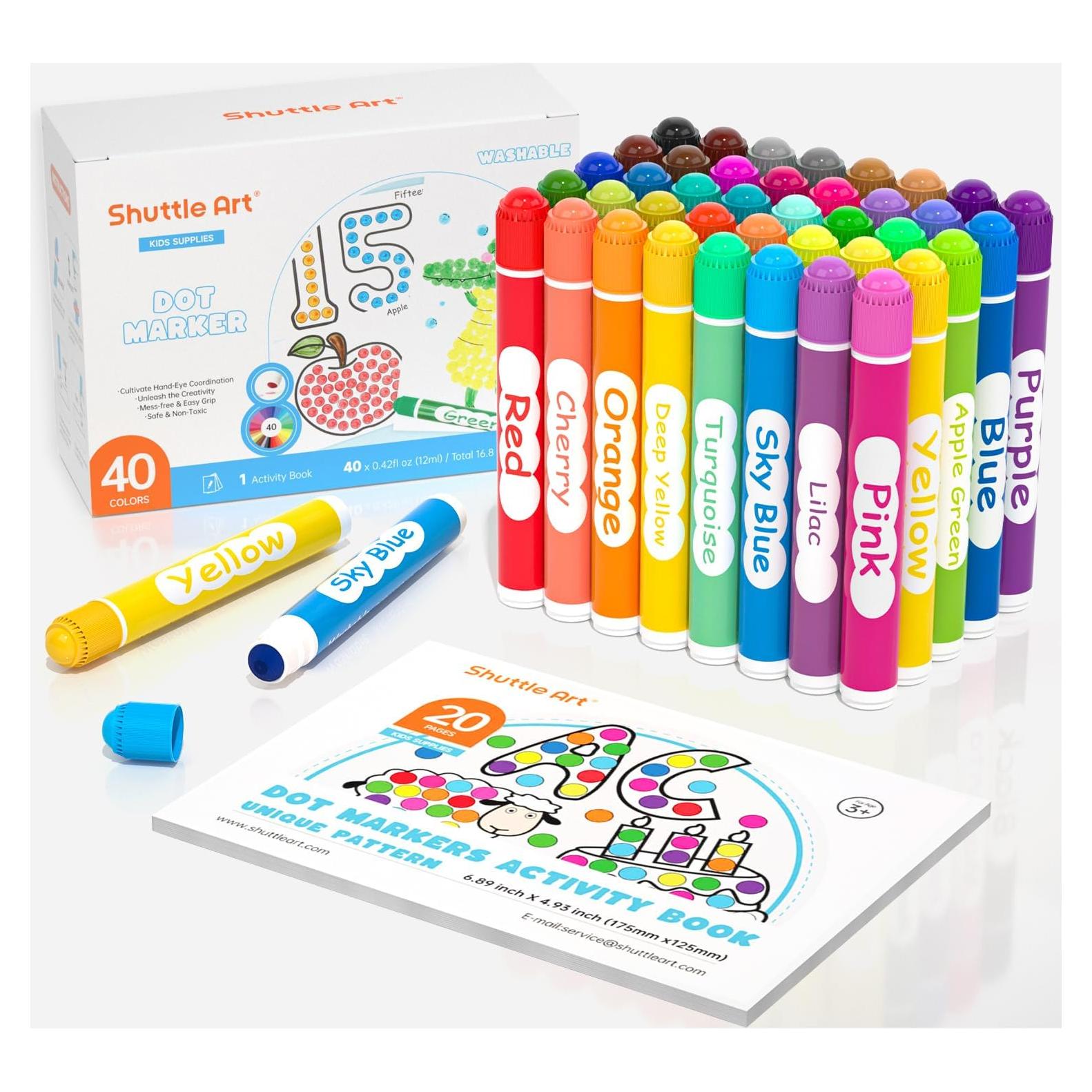 Marcadores de Puntos Shuttle Art 40 Colores Lavables para Niños