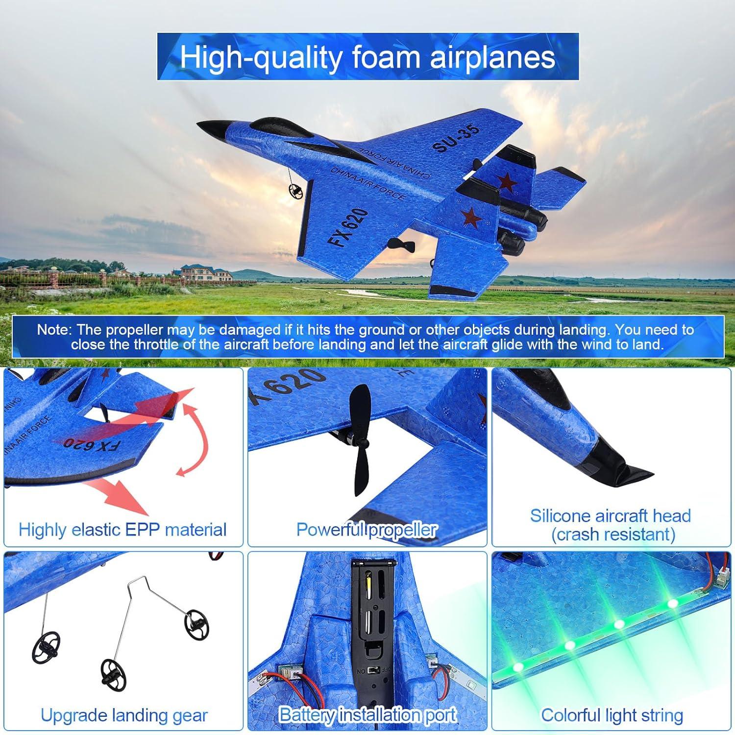 Avión RC Beffkkip FX620 2CH Luz LED Carga USB Azul