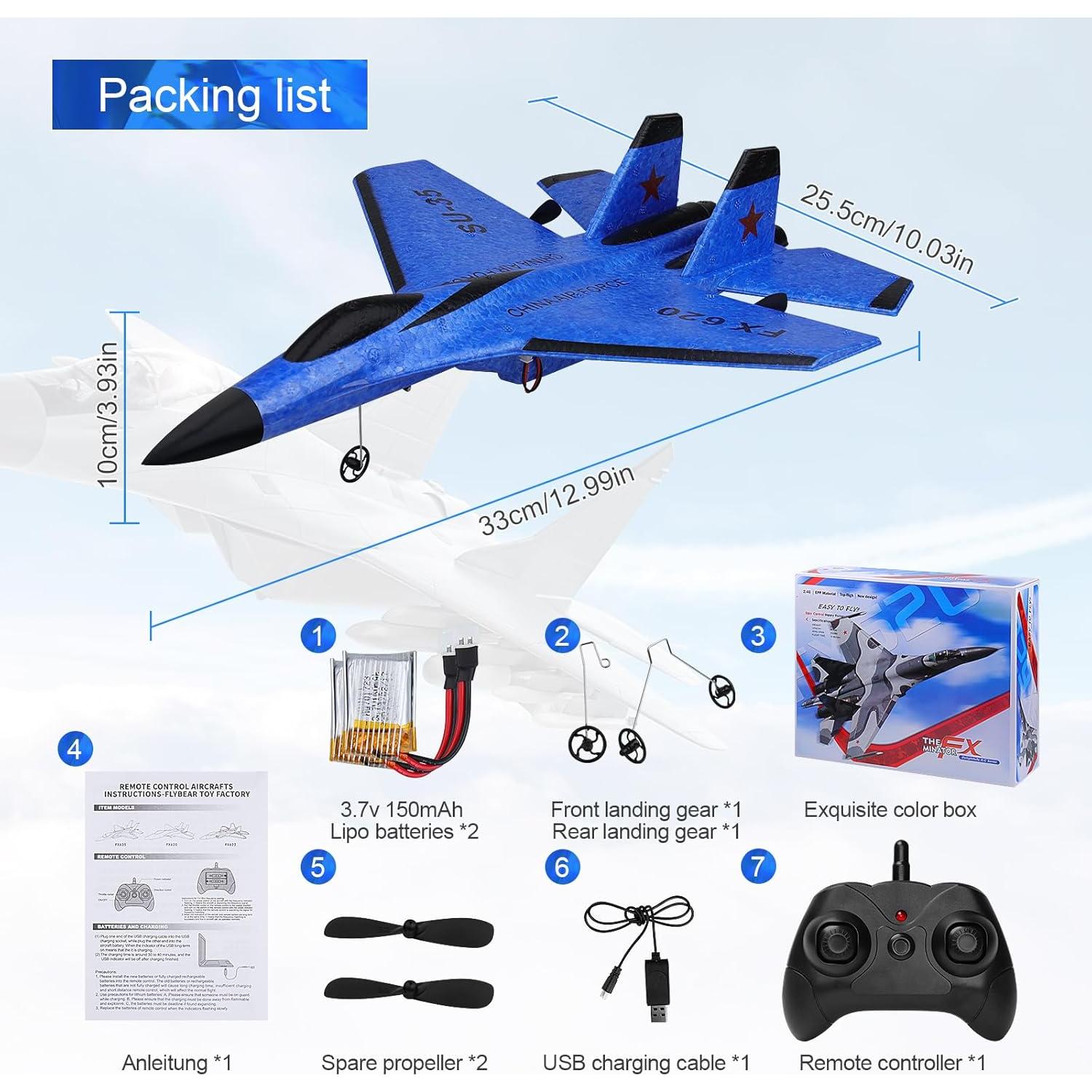 Avión RC Beffkkip FX620 2CH Luz LED Carga USB Azul