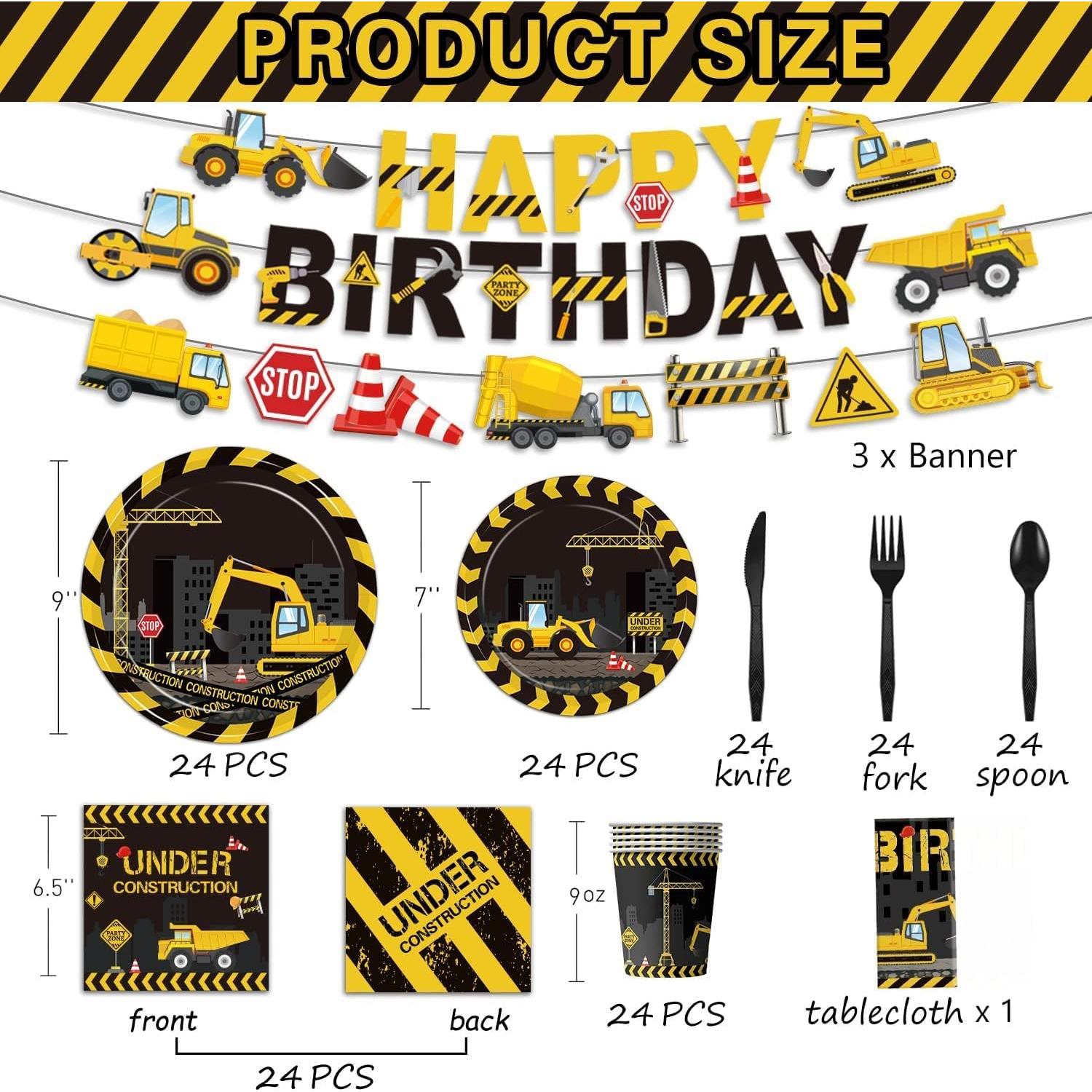 Set Fiesta Cumpleaños Construcción Oigco 172 Piezas 24 Invitados