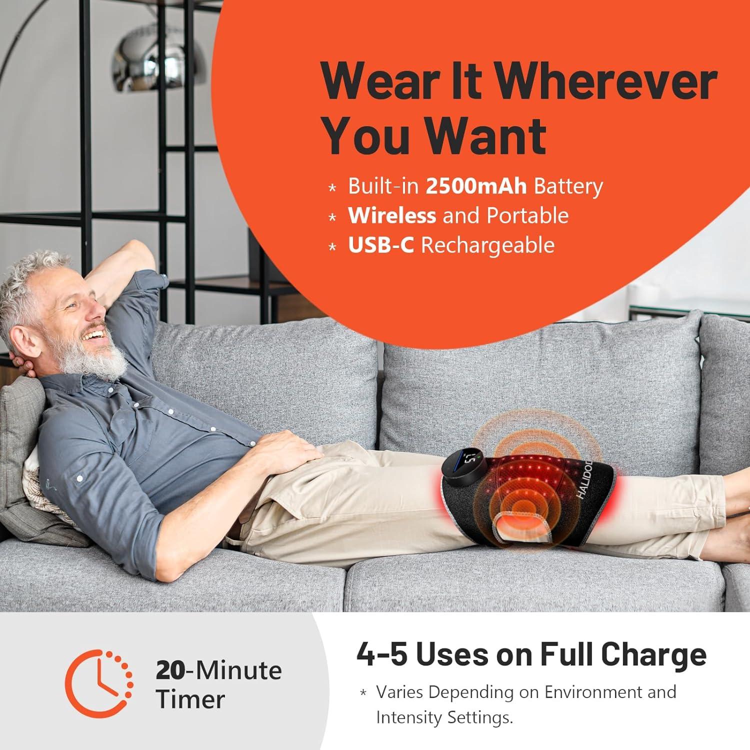 Faja de Masaje Inalámbrica HALIDODO para Rodilla con Luz Roja