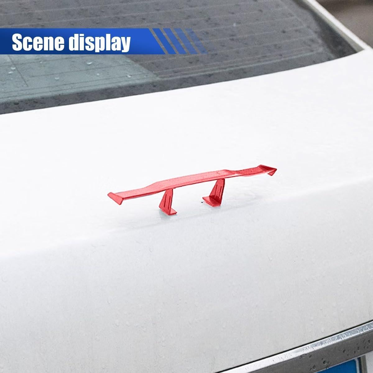 3PCS Car Mini Spoiler Wing, 6.7 Inch Rear Tail Wing, Carbon Fiber Texture Rear Window Spoiler Without Perforation, Mini Spoilers for Cars, Cool Car Accessories for Women Men (Red)