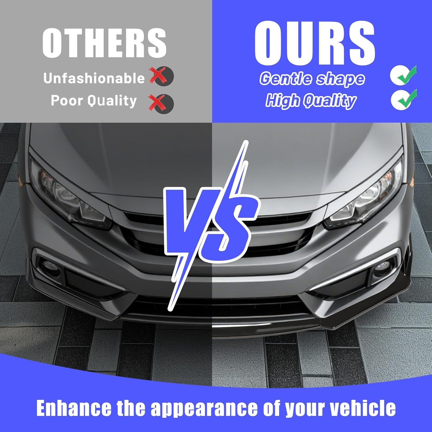 Labio Parachoques Delantero KUAFU 3Pcs para Honda Civic 2016-2021