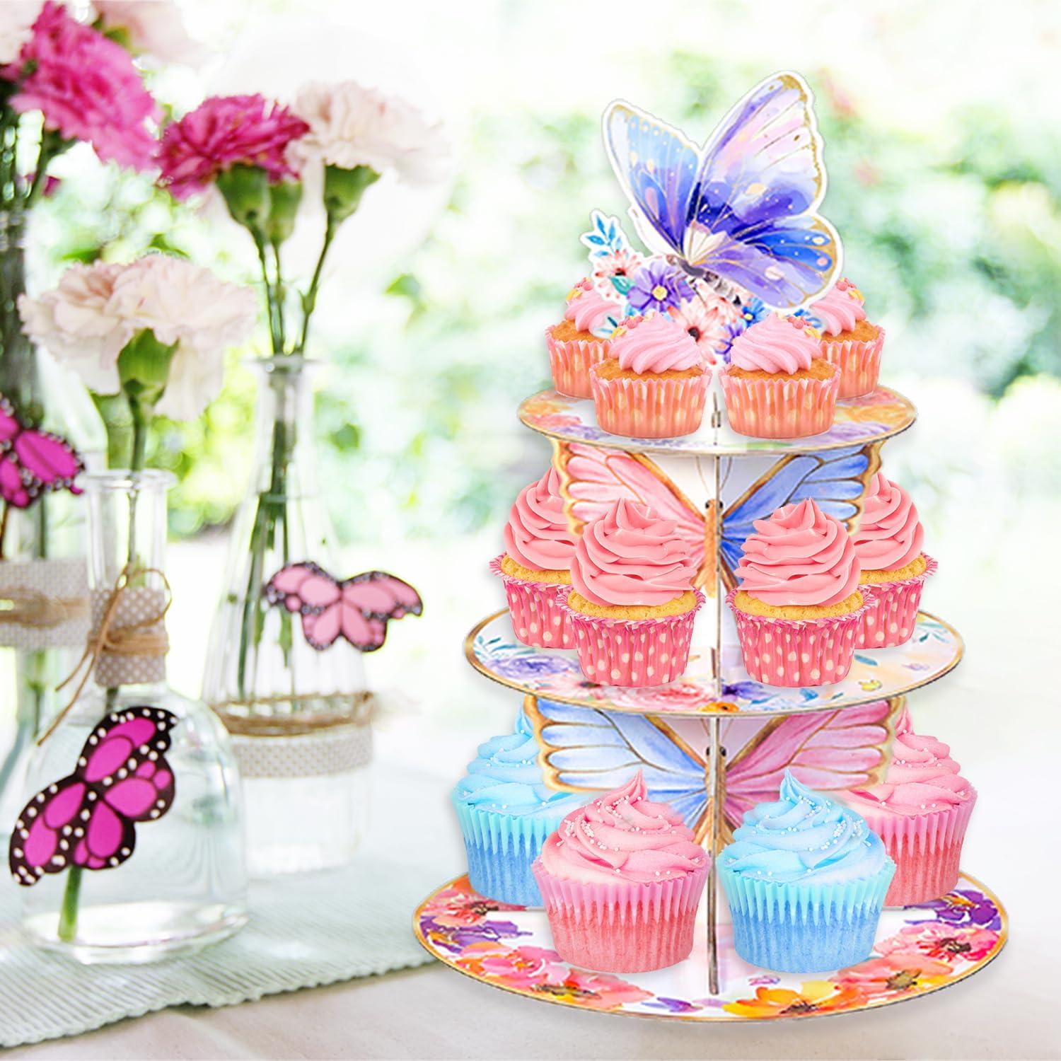 Soporte para Cupcakes Crafterlife 3 Niveles Mariposa Rosa