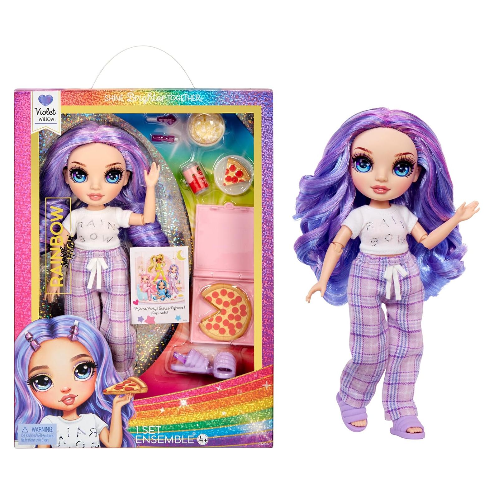Muñeca Violeta Rainbow High Jr High 22.86 cm con pijama y accesorios