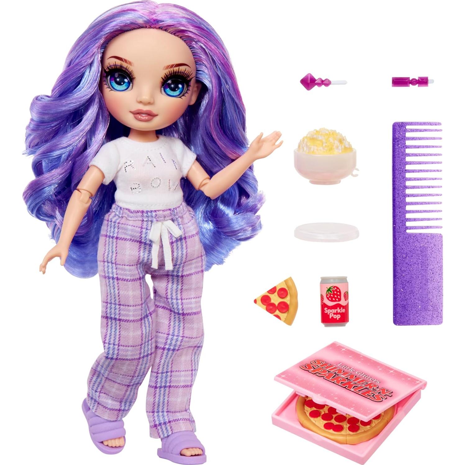 Muñeca Violeta Rainbow High Jr High 22.86 cm con pijama y accesorios