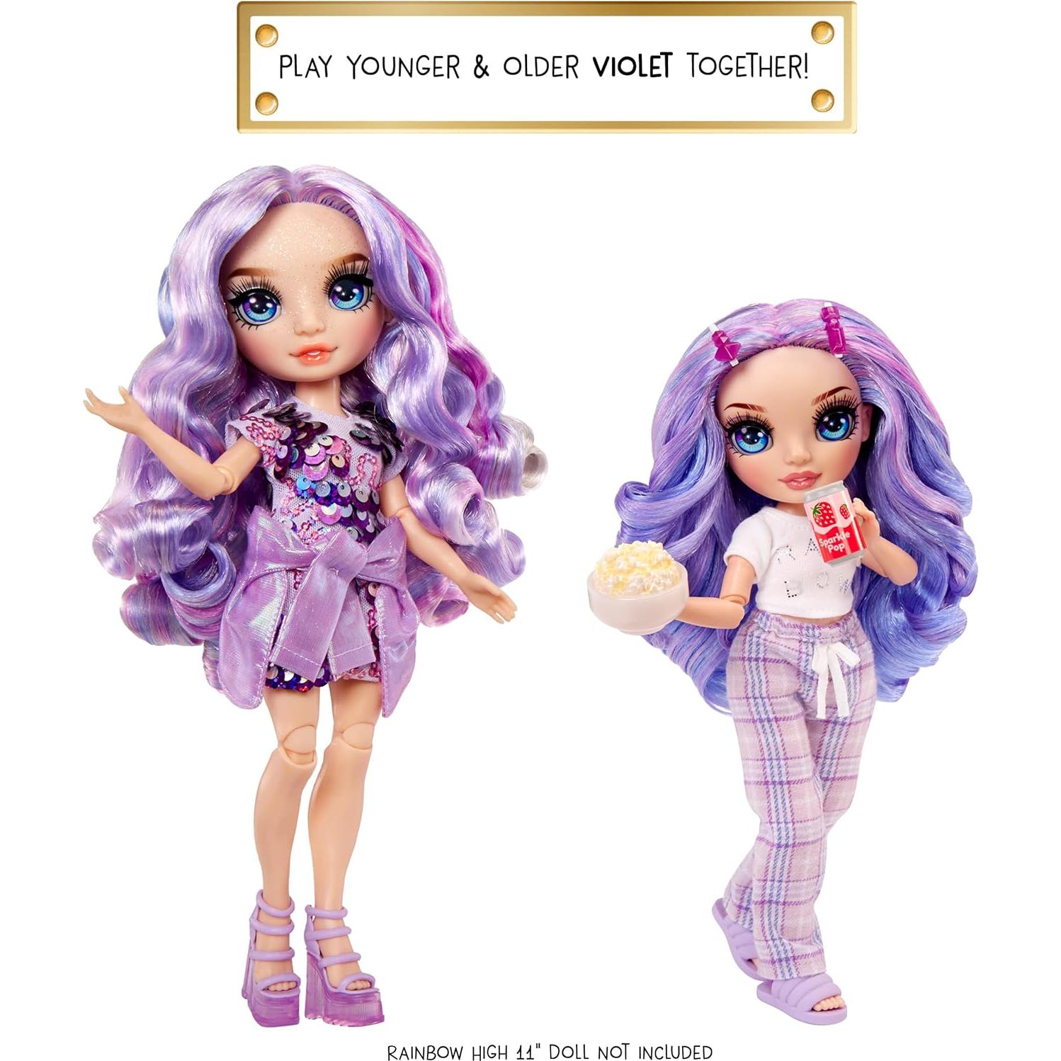 Muñeca Violeta Rainbow High Jr High 22.86 cm con pijama y accesorios