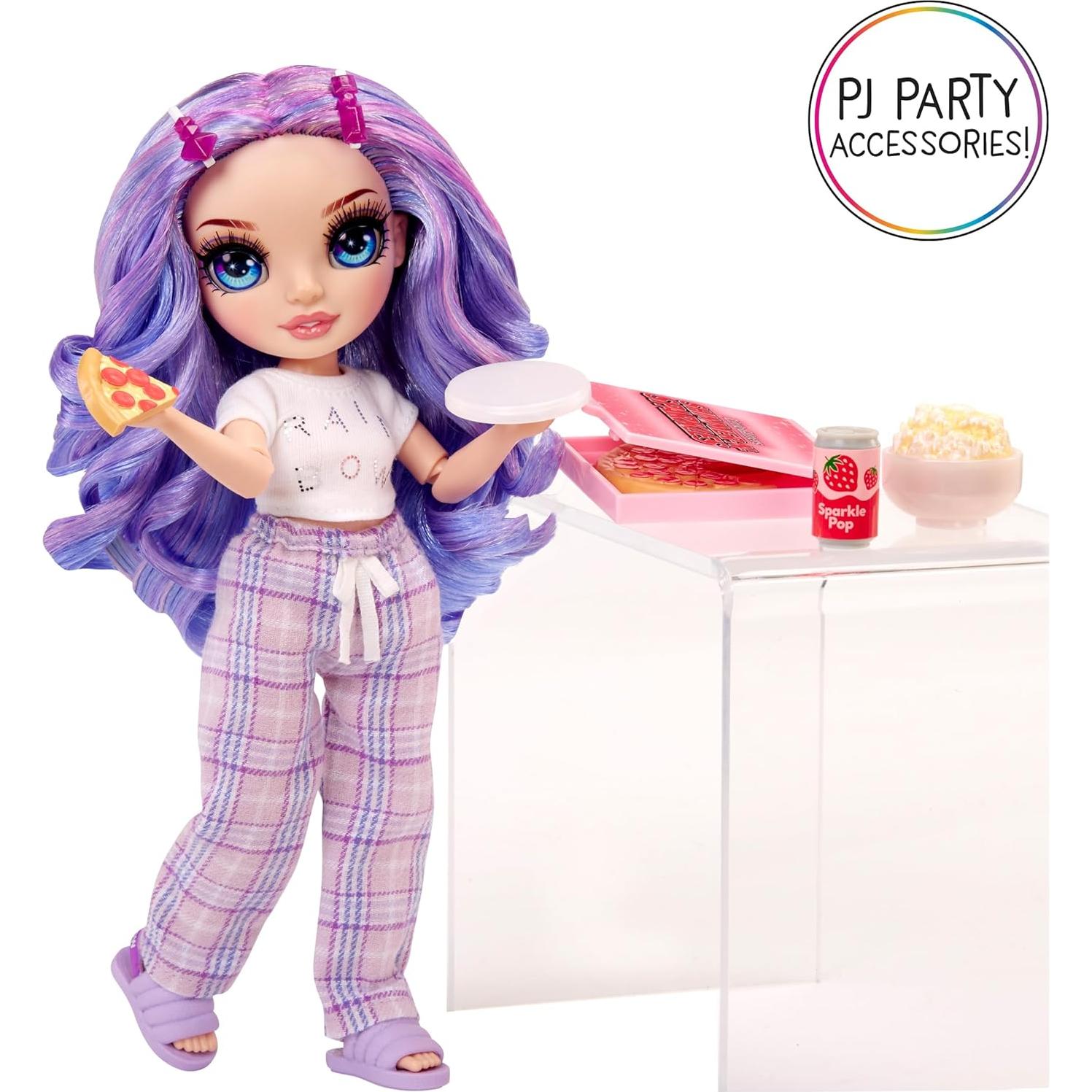 Muñeca Violeta Rainbow High Jr High 22.86 cm con pijama y accesorios