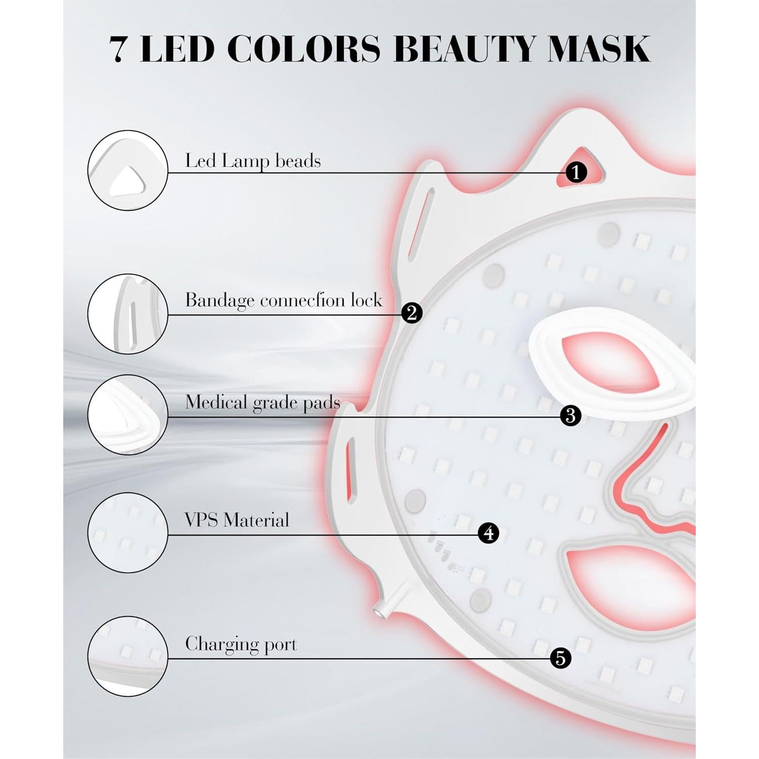 Máscara Facial LED 7 Colores Sunpint Terapia Luz Roja
