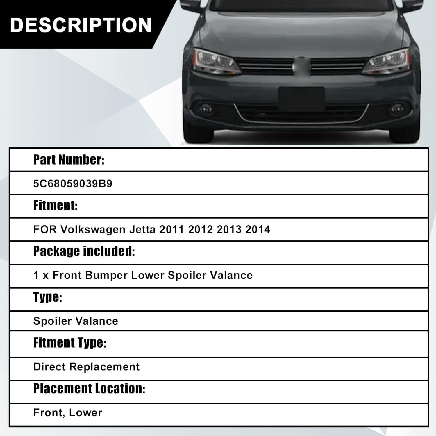 Spoiler Inferior Parachoques Delantero SecosAutoparts VW Jetta 2011-2014