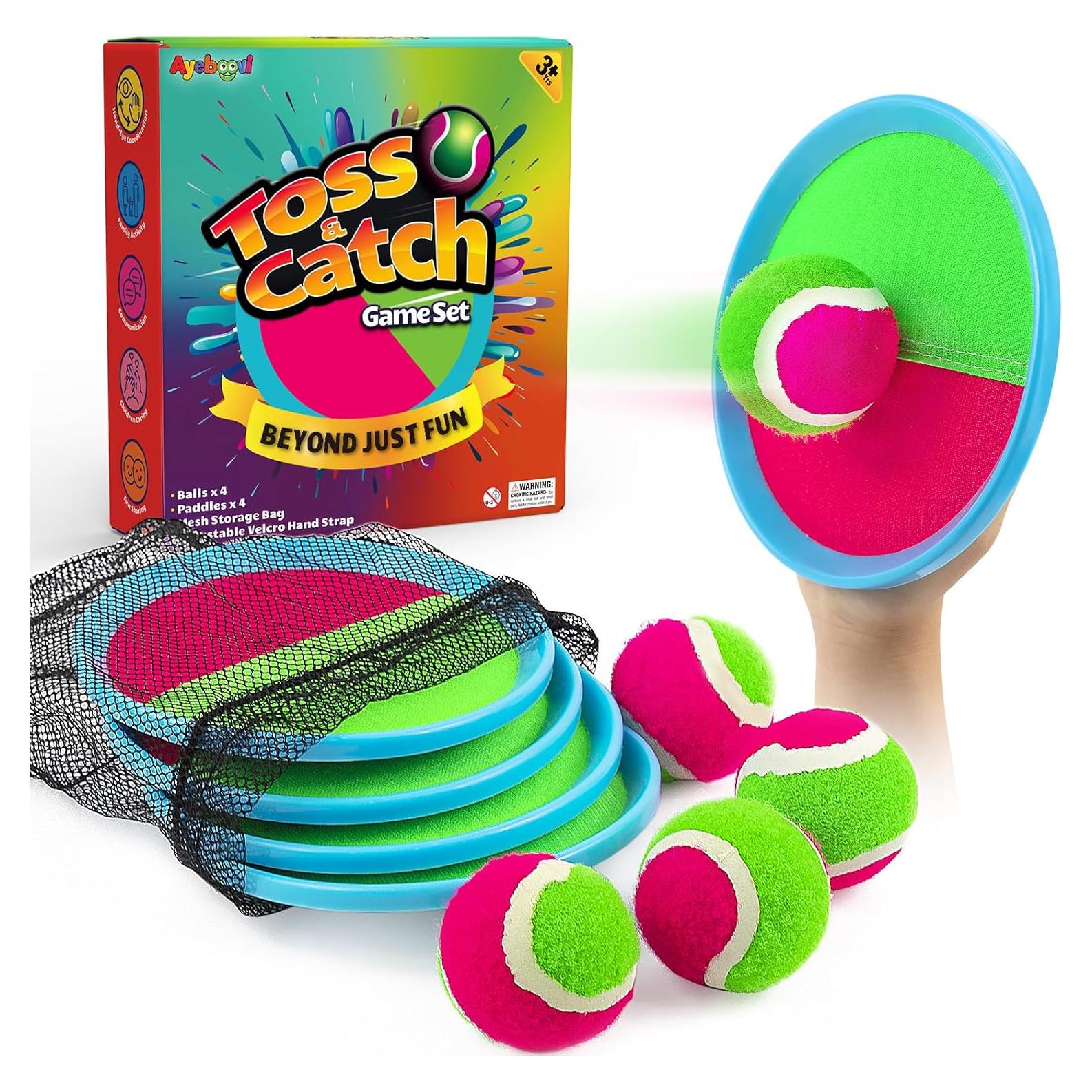 Conjunto de Lanzar y Atrapar Ayeboovi 4 Raquetas 4 Pelotas