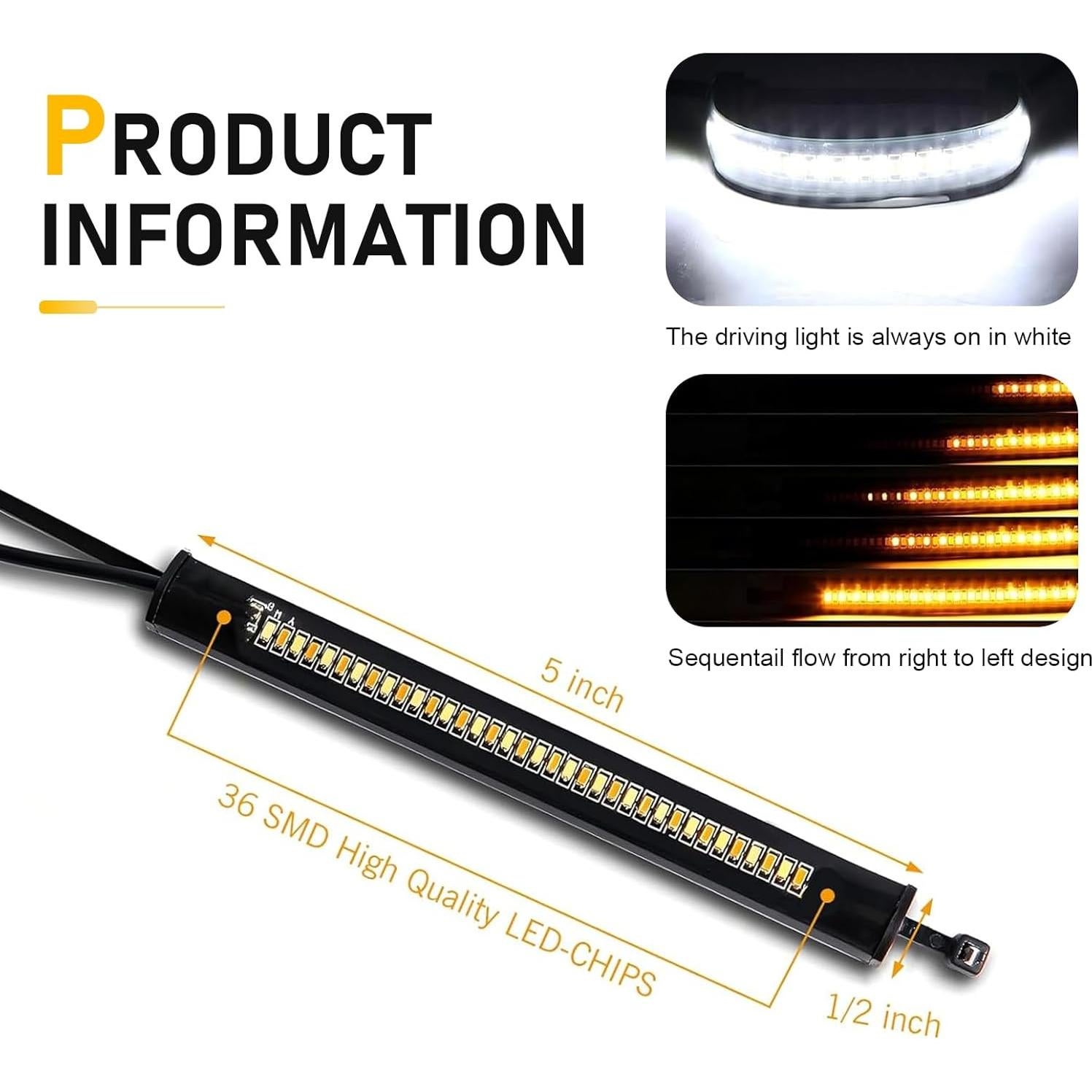 2 Tiras LED de Señal de Giro Dogary 36 SMD 3014 para Motocicleta