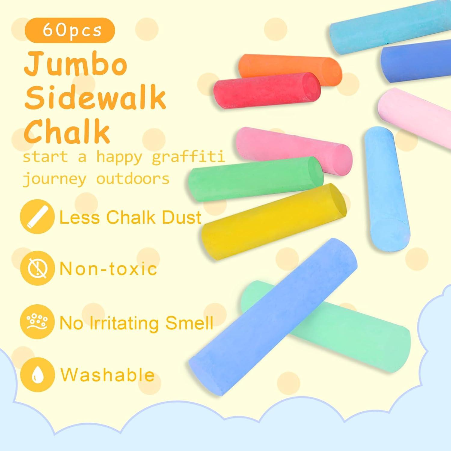 60 Tizas de Acera UZLU Jumbo Multicolor Lavables para Niños