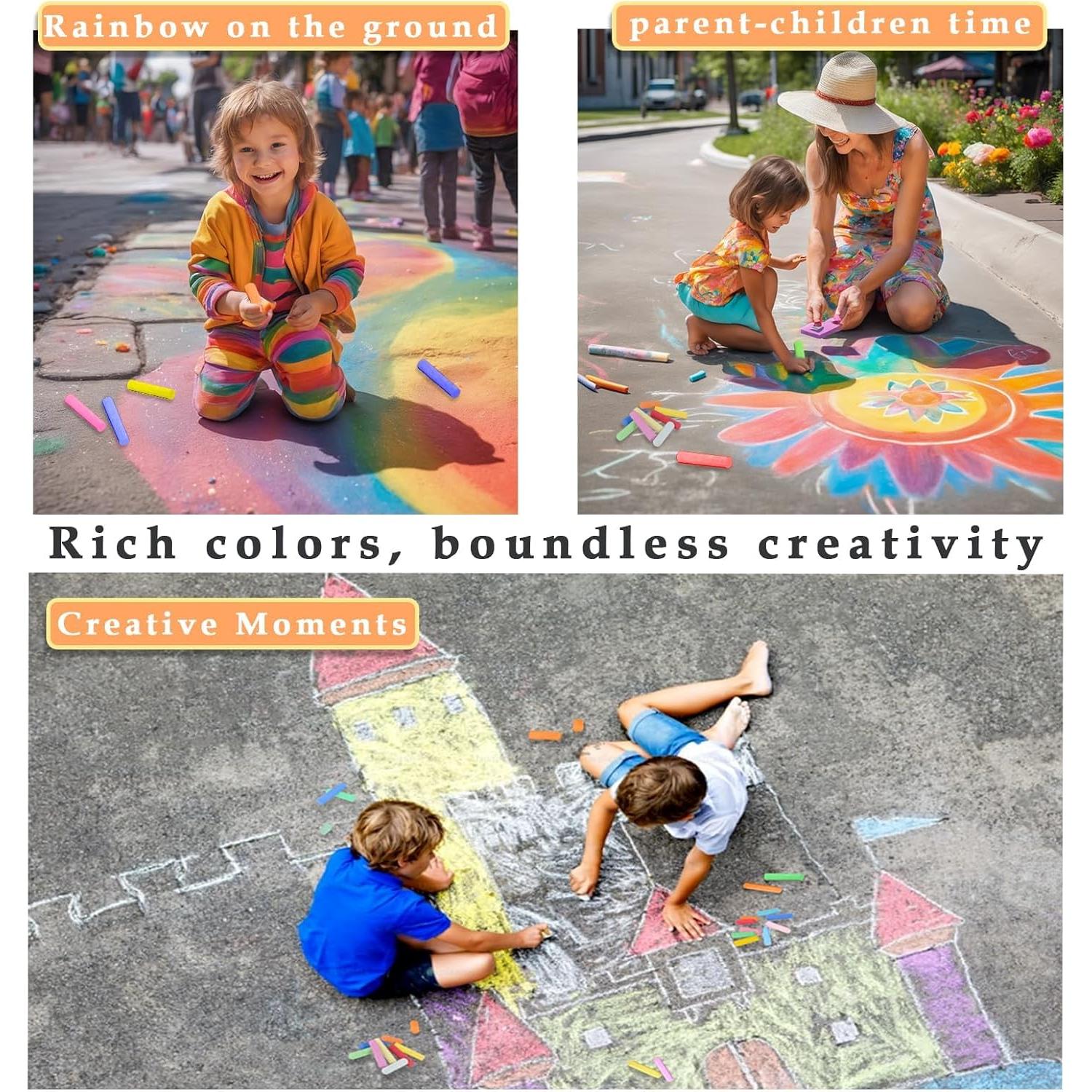 60 Tizas de Acera UZLU Jumbo Multicolor Lavables para Niños