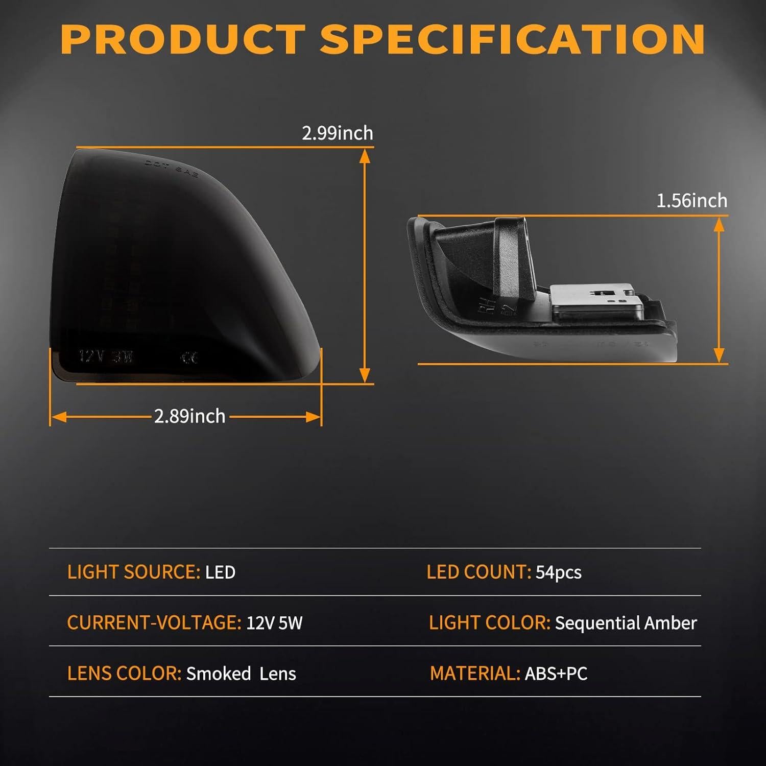 Gempro 2PCS Luz de Señal de Giro Secuencial para Espejo Humo