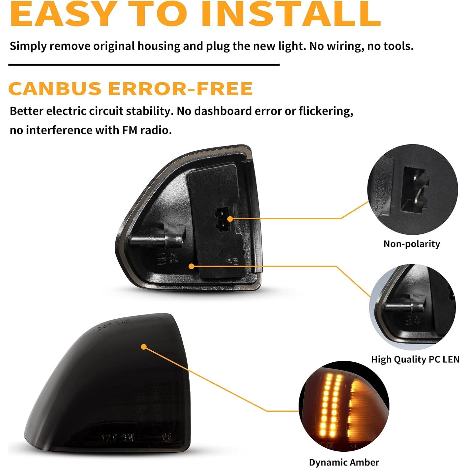 Gempro 2PCS Luz de Señal de Giro Secuencial para Espejo Humo