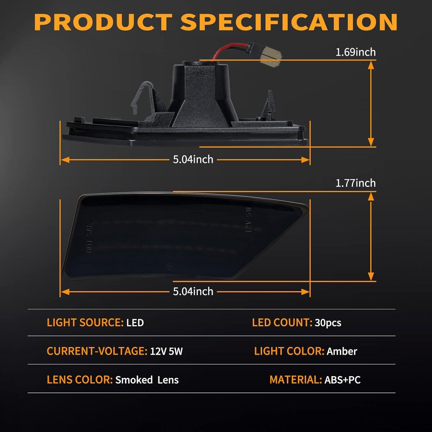 Gempro Luz de Marcador Lateral LED Ámbar para Ford Ranger 2019-2023