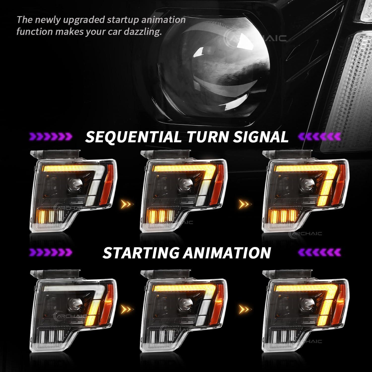 Faros Archaic para Ford F150 2009-2014 DRL Ámbar/Blanco