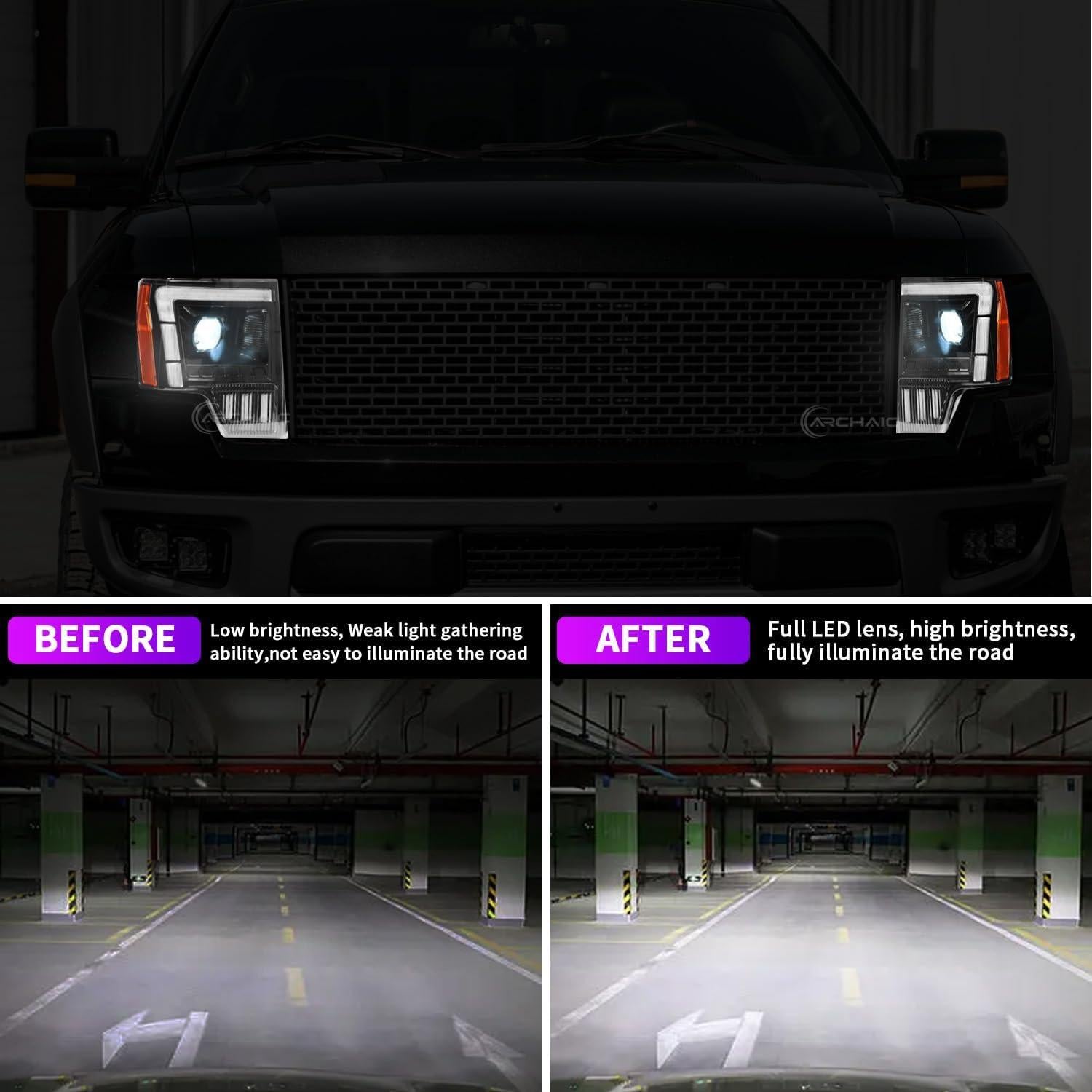 Faros Archaic para Ford F150 2009-2014 DRL Ámbar/Blanco