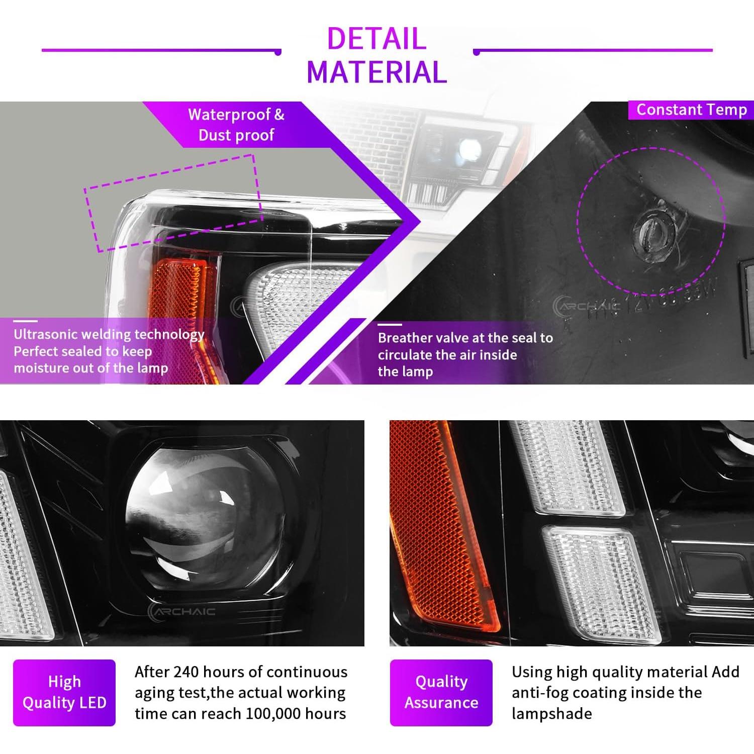 Faros Archaic para Ford F150 2009-2014 DRL Ámbar/Blanco