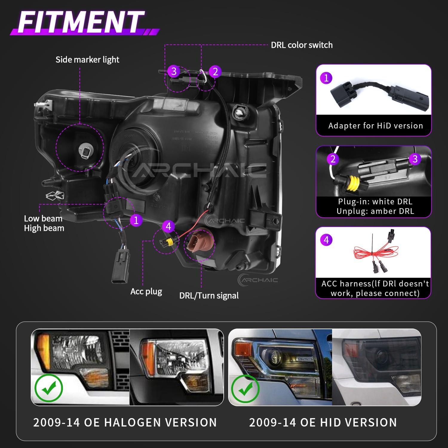 Faros Archaic para Ford F150 2009-2014 DRL Ámbar/Blanco