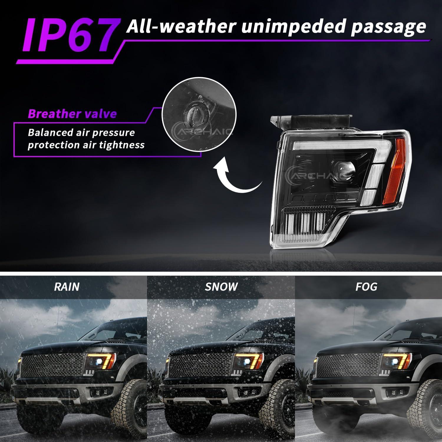 Faros Archaic para Ford F150 2009-2014 DRL Ámbar/Blanco