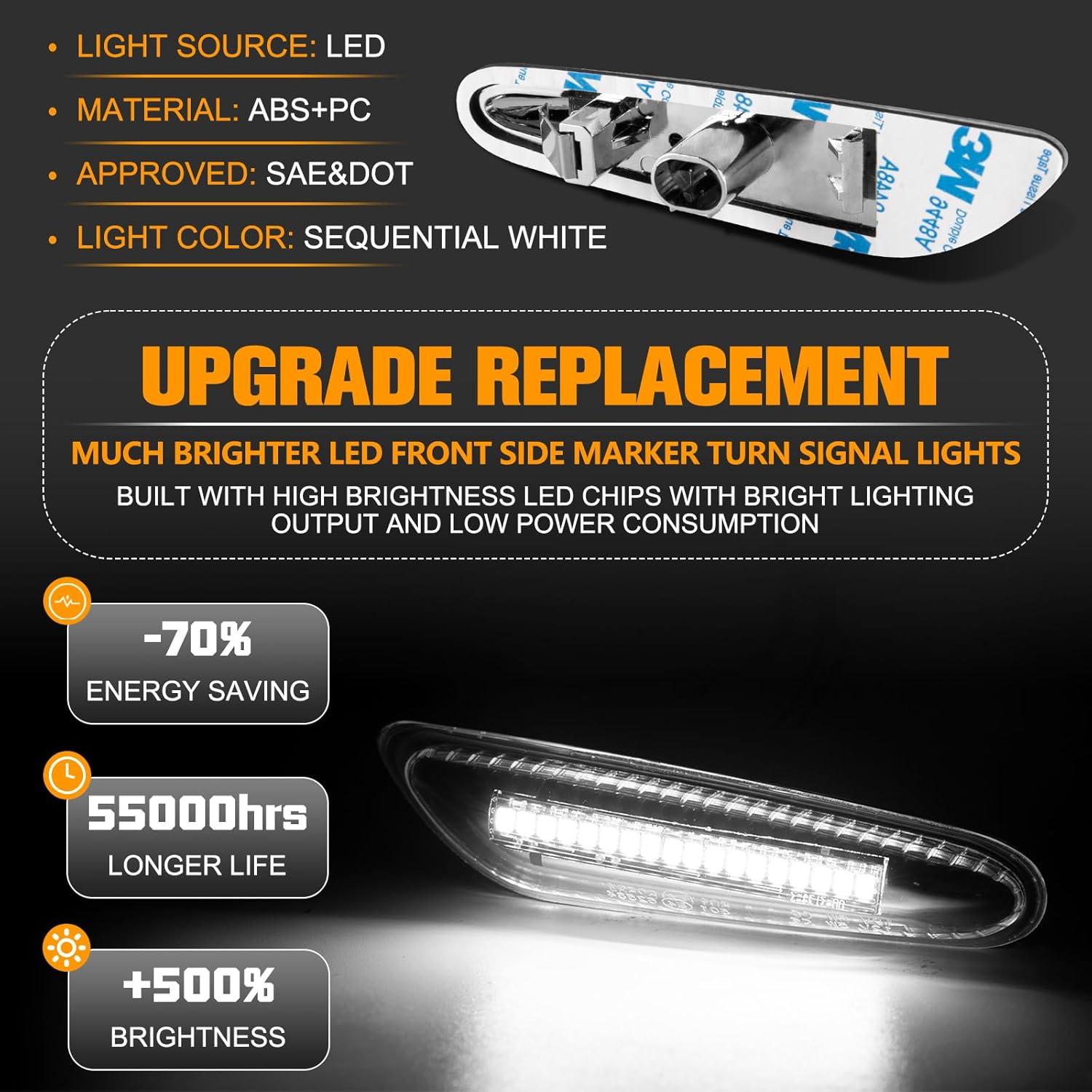 Luces LED de Marcador Lateral Gempro para BMW E46 E60 E61 E81 E82 E87 E88 E90 E91 E92 E93 X1 E84 X3 E83 E53, 2PCS