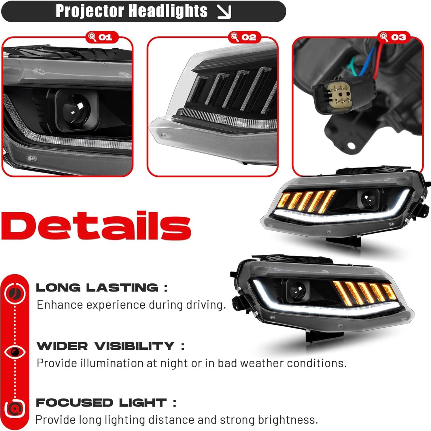 Faros HECASA LED Secuencial para Chevrolet Camaro 2016-2022