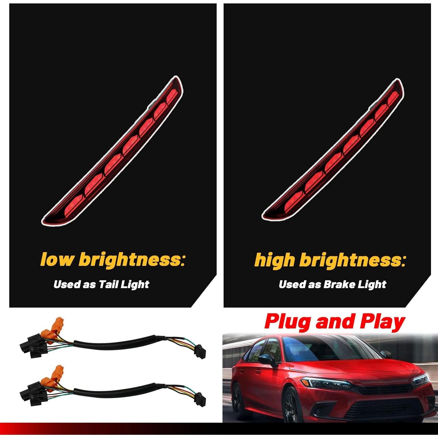 Luz de Niebla Trasera LED KEEGTBOX para Honda Civic 2022-2023