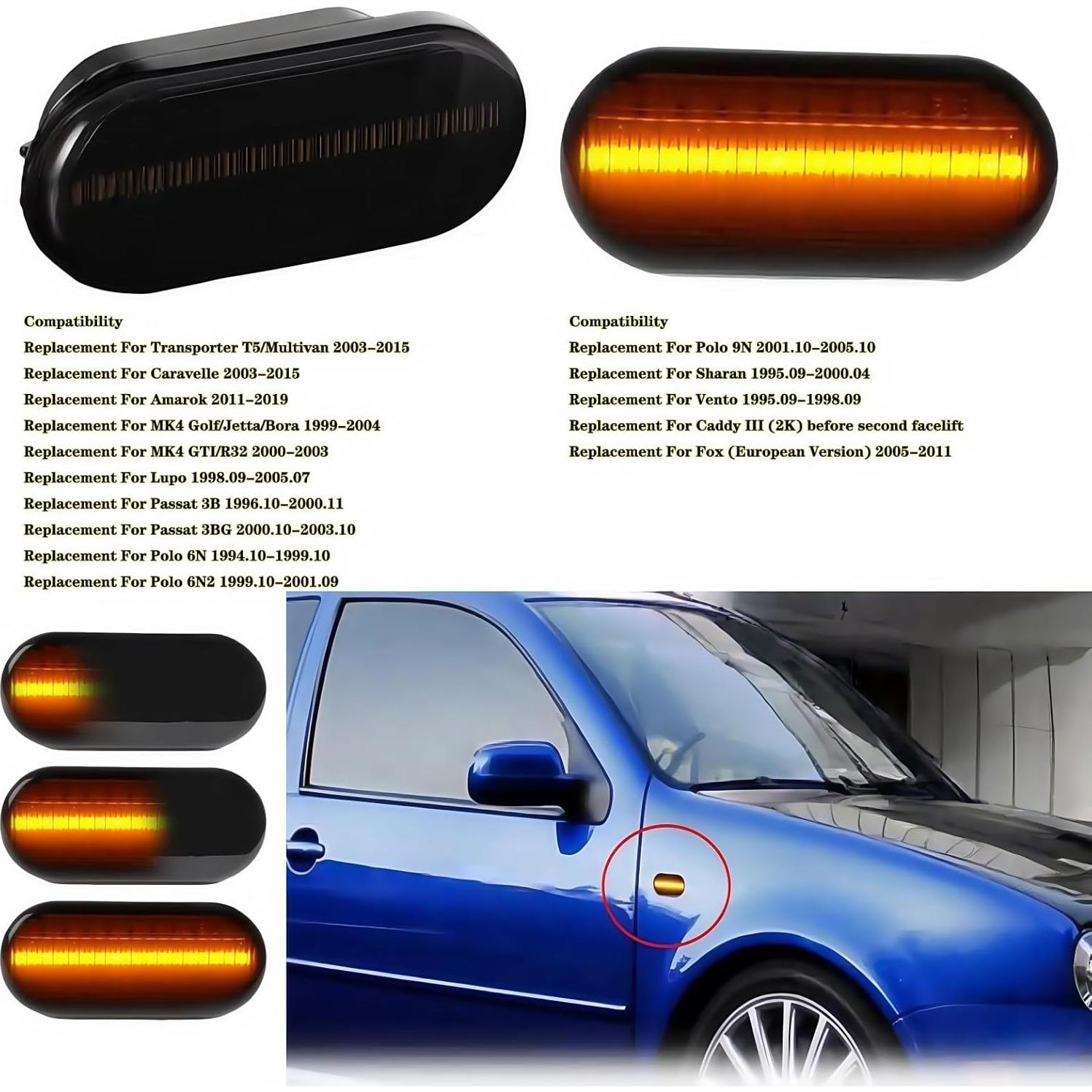 Luz de Señal de Giro LED HAHLOMEI Lente Ahumada para VW y Ford