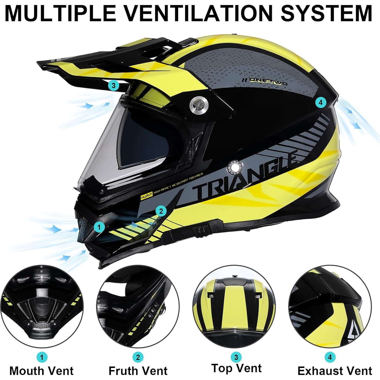 Casco TRIANGLE AH609 Dual Sport para Motocicleta Amarillo