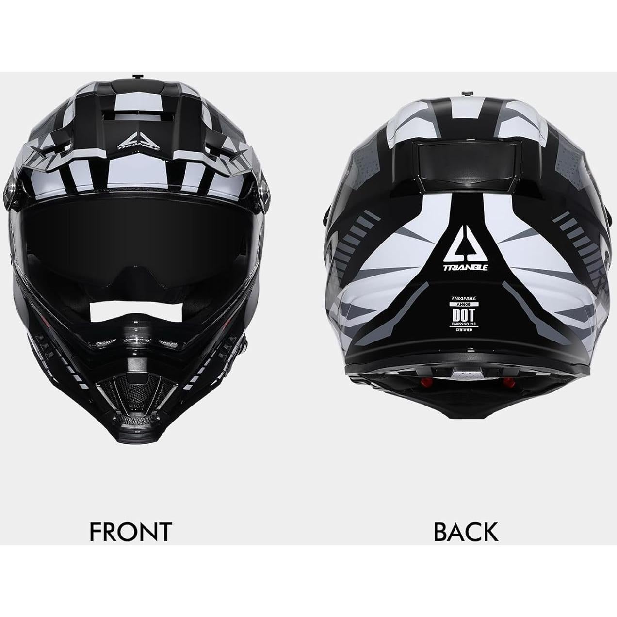 Casco Dual Sport TRIANGLE AH609 Negro Blanco para Motocicleta
